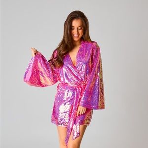 NWT Buddy Love Pink Sequin Wrap Dress, Size Small